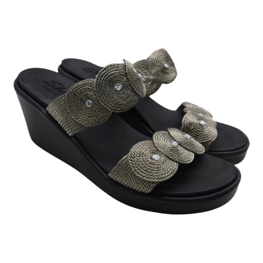 Women’s Skechers Rumblers Silver Wedge Slides Sandals Size 10